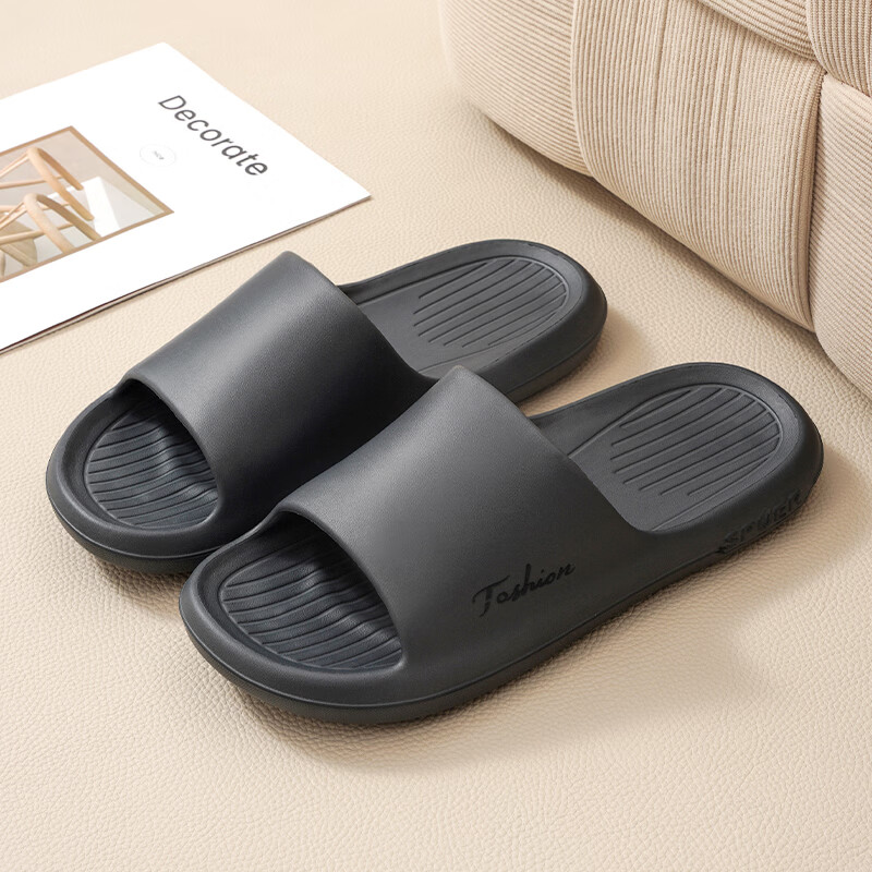 高档居家拖鞋女情侣高弹EVA男士家居环保防臭防滑室内浴室凉拖 黑色 44-45 （正码正拍-脚胖选大一码）