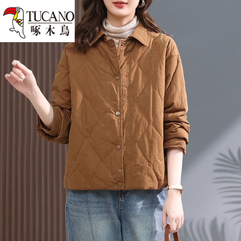 啄木鸟（TUCANO）纯色短款棉衣女2025秋冬新款气质文艺轻薄款棉袄休闲棉服夹棉外套 黄色 【616款面料】 2XL 【建议105-120斤】