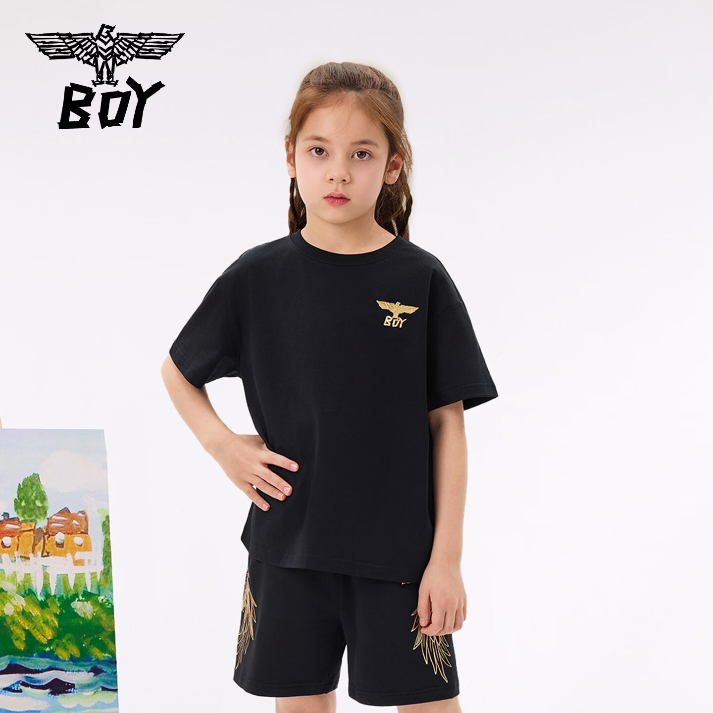 BOY JUNIOR春夏新款男童女童纯色短袖T恤夏季新款 白色 120