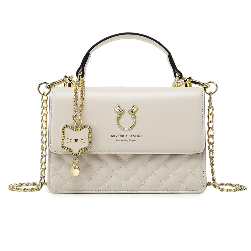纪诗哲（GIEVSZHE）包包女包2026年新款轻奢侈女士单肩斜挎包情人节生日礼物送女友 米白色【2026新款/猫咪挂件】