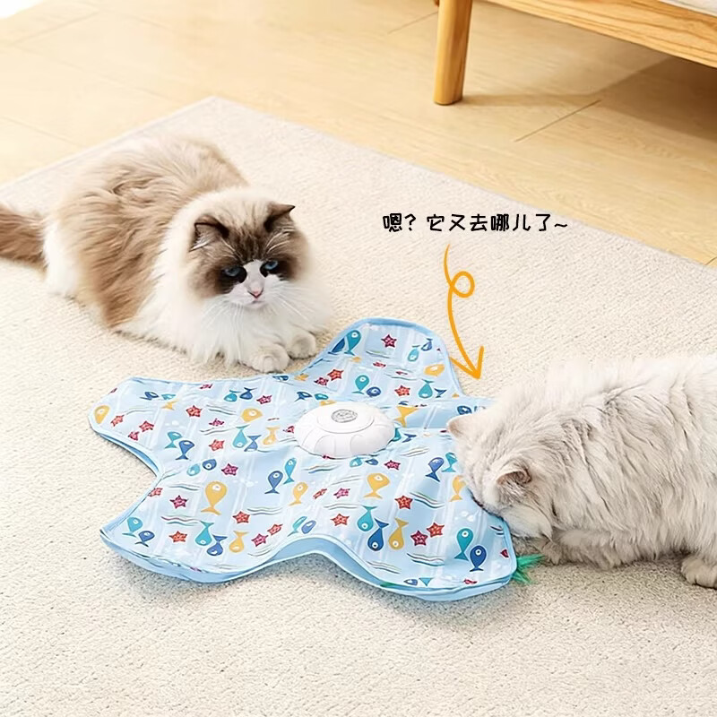 小猫日记猫咪捕猎毯玩具自动转盘逗猫棒宠物游戏罩自嗨解闷神器躲藏罩玩具 猫玩具捕猎罩-小鱼