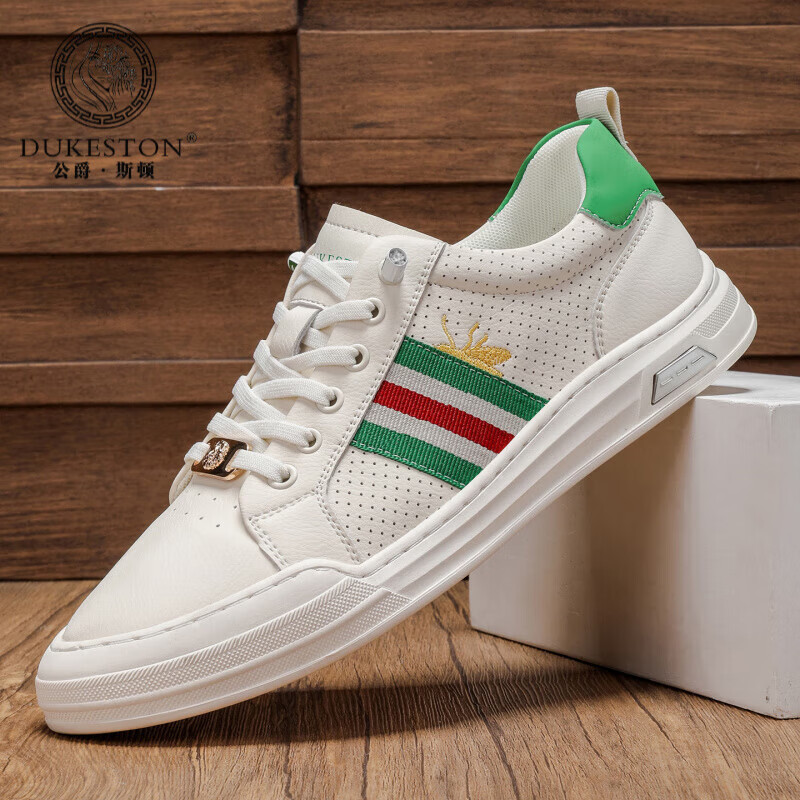 公爵斯顿 DUKESTON轻奢男鞋休闲板鞋鞋面透气孔设计简约时尚轻便百搭网面复古 米色 40 标准皮鞋尺码
