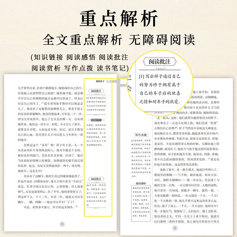 当当正版 钢铁是怎样炼成的 骆驼祥子 昆虫记经典常谈 配套人教版人民教育出版社七八九年级必读正版课外阅读书籍名著语文书目全套 【配套人教版】骆驼祥子 赠阅读手册 七年级下
