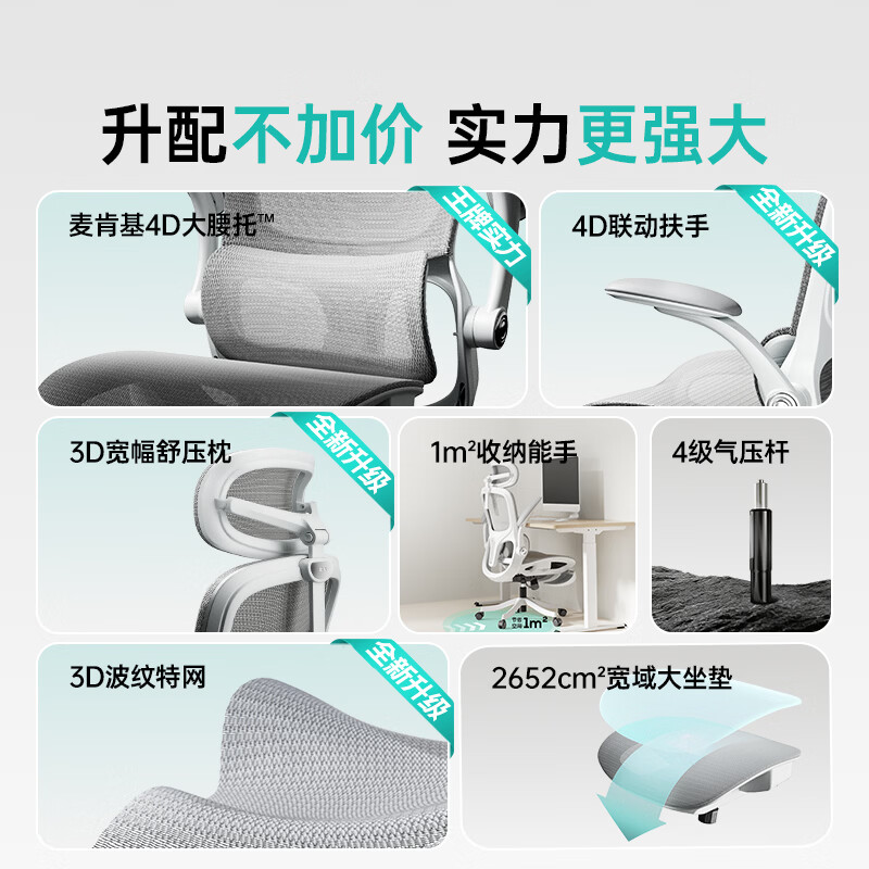 黑白调P2Pro二代人体工学椅电脑椅护腰办公椅人工力学座椅电竞椅4D腰托 P2Pro二代霜白 4D腰托+3D颈枕