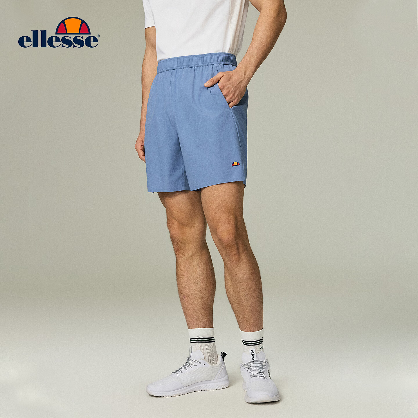 ellesse小贝壳26春季新品网球裤轻薄透气休闲运动防泼水短裤男 雾霾蓝 M