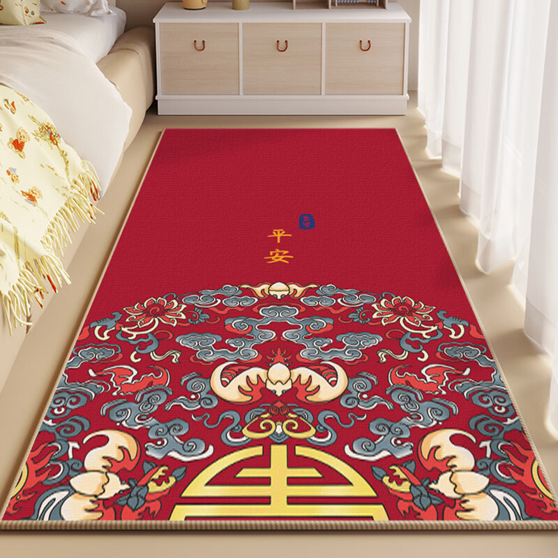 KAYE卧室床边毯儿童房间客厅卧室阳台飘窗榻榻米床前床下地垫子可定制 SJR-K红色發胡了 60X160cm