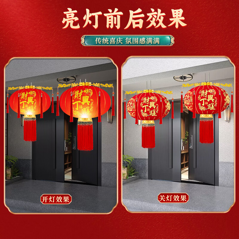 TaTanice灯笼大门挂的2026春节新年LED灯自建房阳台走马灯过年元旦装饰 【龙灯款】财丁兴旺灯笼+LED灯+平安珠流苏-80#
