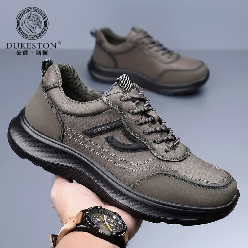 公爵斯顿 DUKESTON轻奢男鞋厚底休闲鞋商务通勤轻便百搭耐磨防水 黑色 41 标准皮鞋尺码