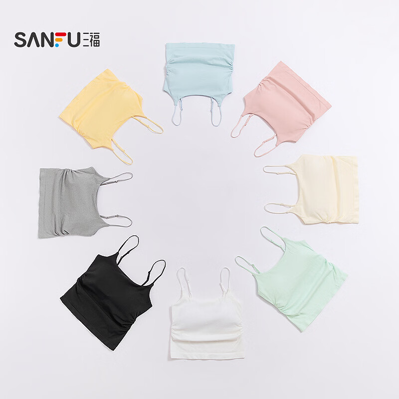 三福(SANFU)背心2026夏季可调节肩带自带胸垫时尚吊带女装853657 花灰 均码