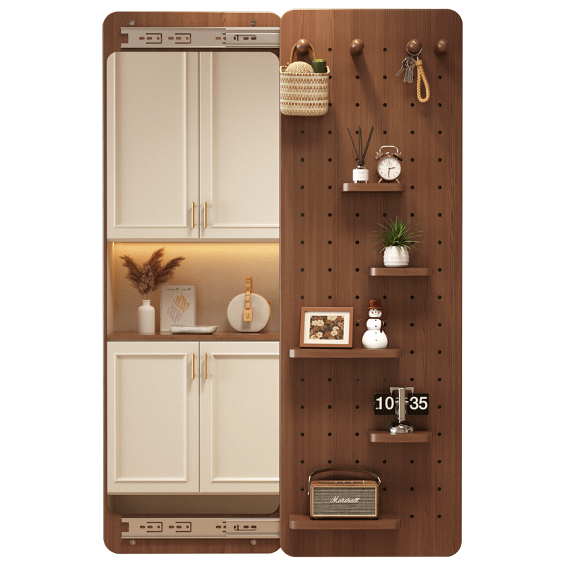 新藝鴻運（XINYIHONGYUN）洞洞板穿衣鏡壁掛隱藏全身鏡子實木可推拉家用臥室入戶貼墻試衣鏡 凈白色40*150