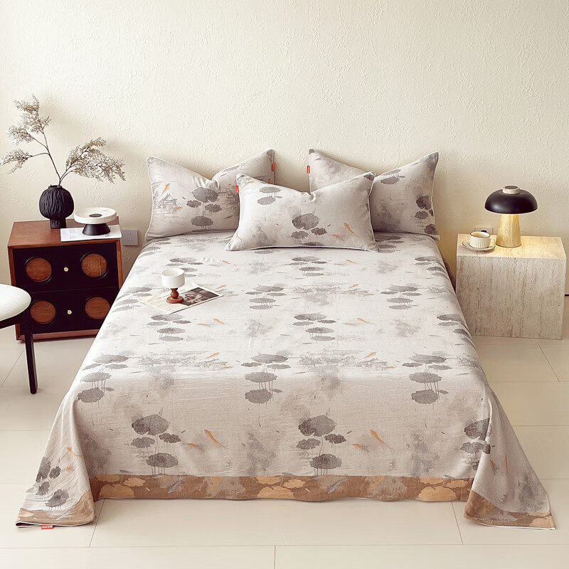 ROLAND LIVE全棉A类提花双层纱单床单正反两用单双人床床单单件亲肤透气 CW 全棉双层纱单床单-荷芷 单床单160*230cm