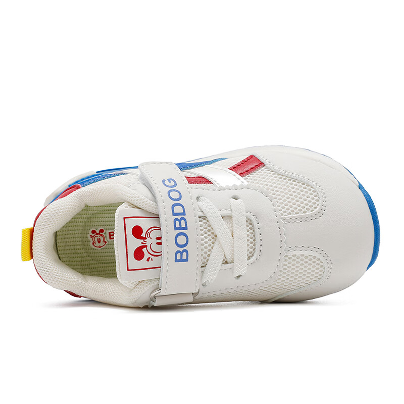 巴布豆童鞋儿童宝宝鞋2025新款秋季一岁男童软底幼童鞋男宝学步鞋 米/红61069(网面) 28 适合脚长16.5CM