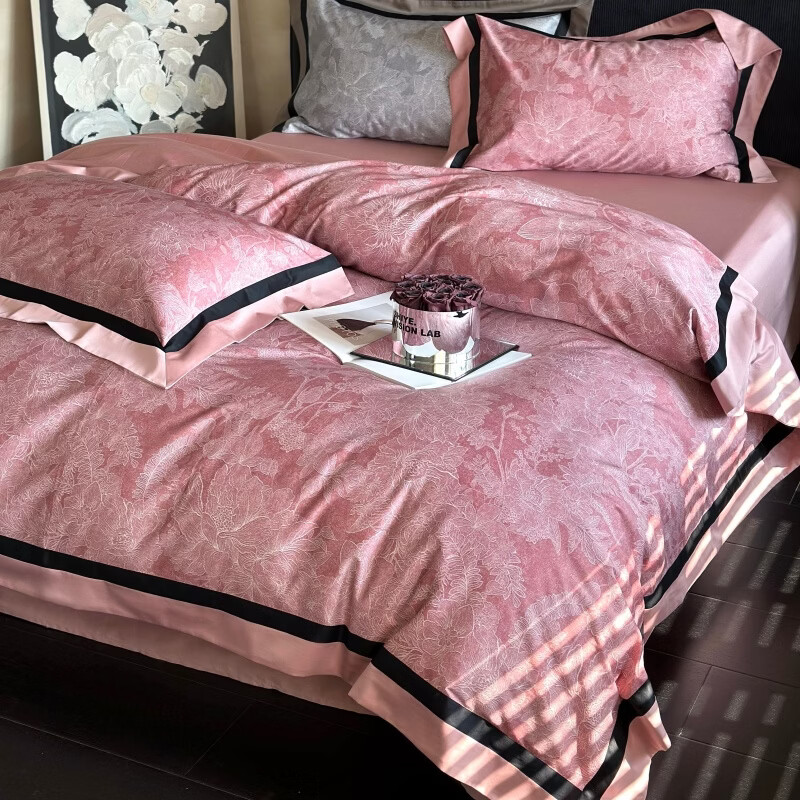 ROLAND LIVE床上用品长绒棉纯棉四件套全棉被套床单双人轻奢高级1.8m床裸睡 LB 长绒棉四件套-雾都黎明玫红 1.5米床 床单款 【被套200*230cm】