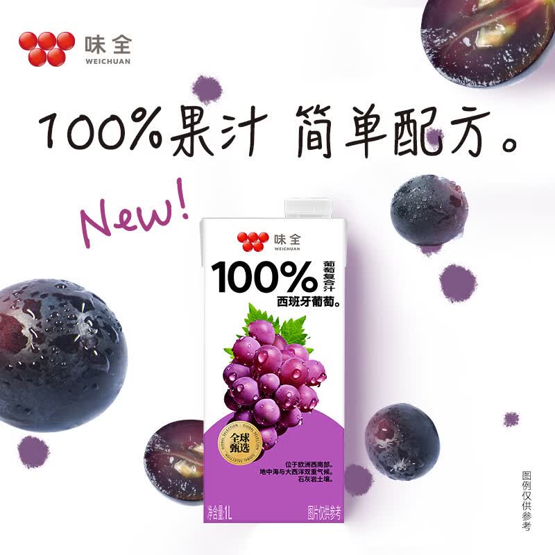 味全【节日送礼】常温果汁饮料新鲜水果汁儿童营养整箱礼盒 常温葡萄汁1L*4瓶