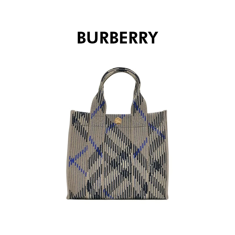 BURBERRY女士灰色拼色尼龙格纹印花徽标手提包80904041 法国直邮