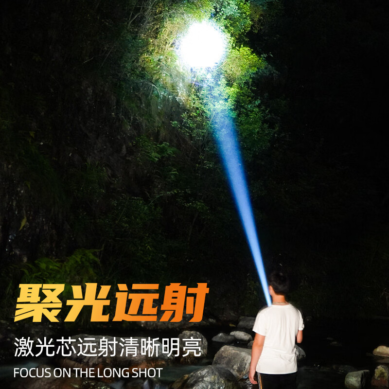 GERTHRON德国迷你手电筒2026新款强光超亮充电变焦远射家用耐用小型便携式  P100灯芯【升级款—电池*2】