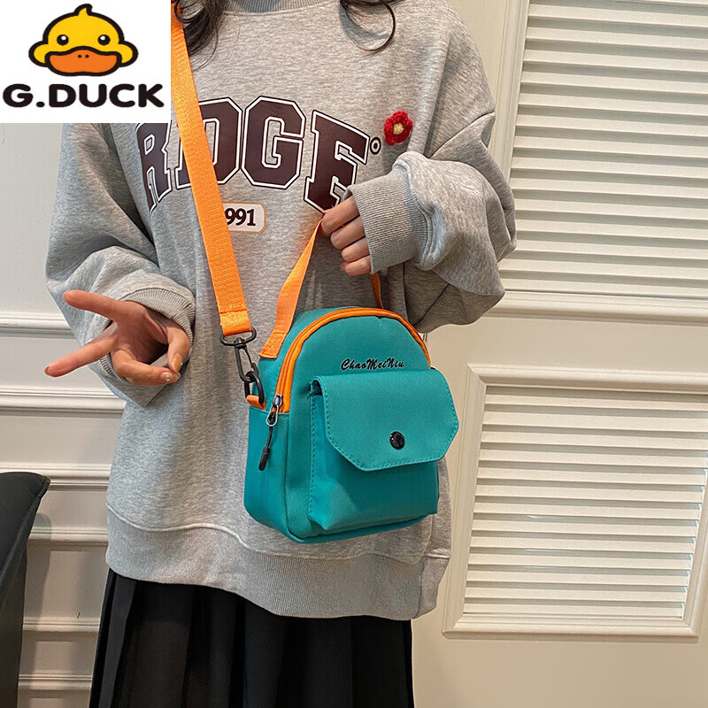 G.duck布小包包新款2026新品个性卡通搞怪男女儿童可爱单肩斜挎潮流包 蓝色