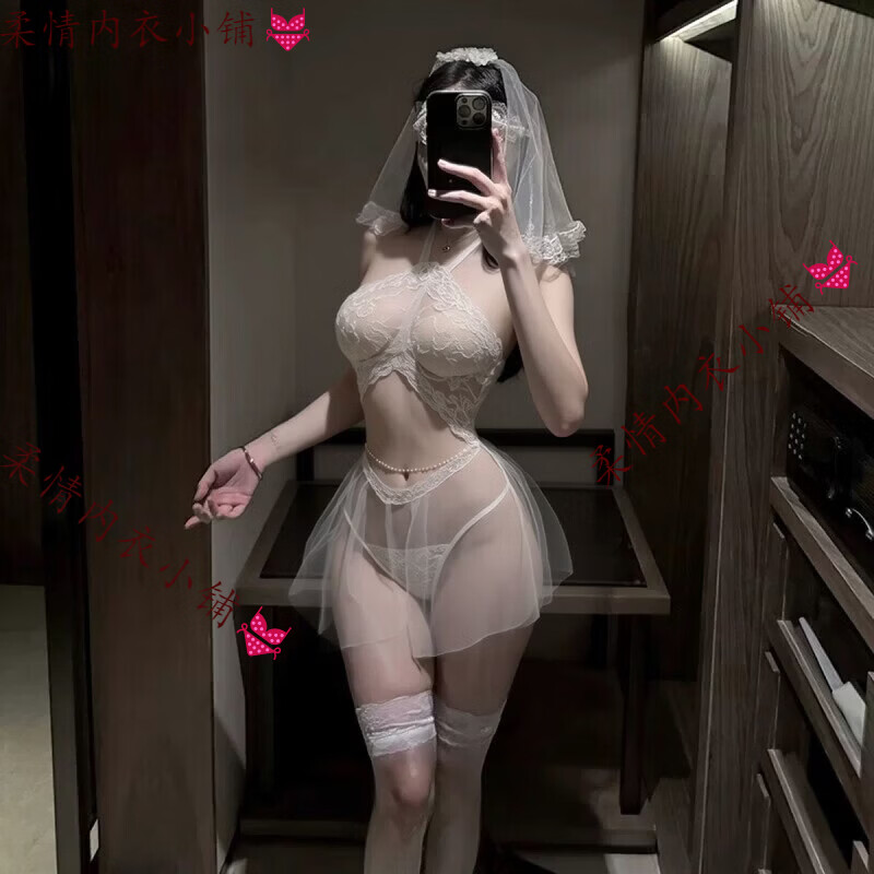 情趣战袍新娘婚纱制服诱惑装2026新款性感睡衣女约会激情大码衣服 新娘套装+眼罩+头纱+内裤+腰链 【高品质】均码70-90斤