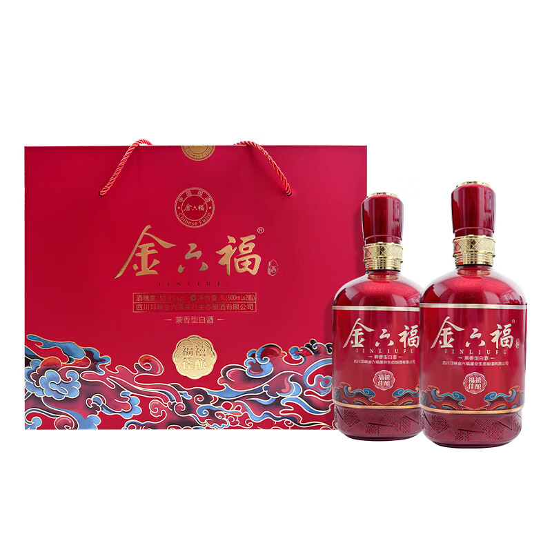 金六福福酒金六福福禧佳酿50.8度兼香型白酒500mL*2瓶礼盒装婚宴自饮 52%vol 2瓶