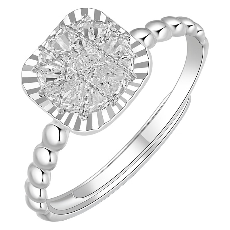 朝阳珠宝银戒指足银999纯银小方糖戒指开口女款送女友老婆纪念日生日礼物 【999银】方糖戒指-开口可调节