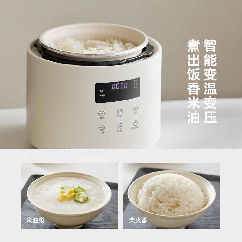 olayks立时 电压力锅小型2.5L电高压锅1-3人多功能菜单智能调压高压焖煮开盖收汁不粘迷你压力电饭锅 陶白色 2.5L -单胆（陶瓷釉）