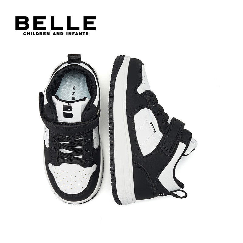 百丽童鞋儿童板鞋男女童鞋子26年春季新款学生小白鞋皮面中大童休闲鞋 黑色【四季皮面】中帮 31 （建议拍小一码）