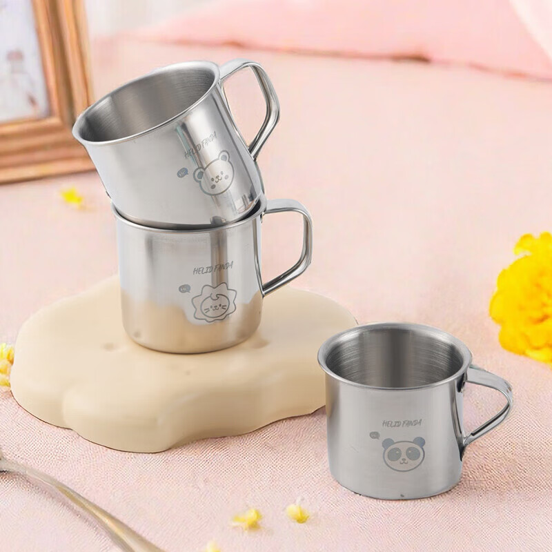 沃德百惠【甄选厂家】幼儿儿童水杯宝宝专用牛奶杯不锈钢迷你口杯敞口杯卡 兜兜熊 1个 50ml