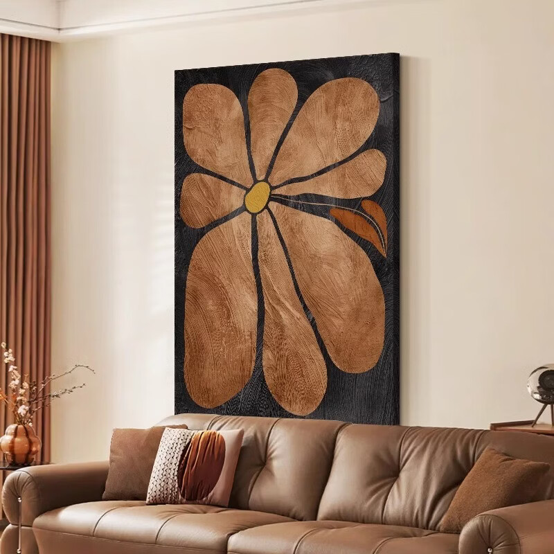 咏幻中古风客厅装饰画复古沙发背景墙壁画落地画抽象花卉玄关挂画 F款+卉影绘心 120x180[加厚3.5]cm（适1.6+2.2 金色框 反光水晶画（铝合金画框）