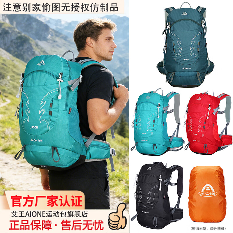 艾王(AIONE)轻便网架透气减负30L登山包户外徒步背包一日旅行运动双肩包男女 浅绿 30L