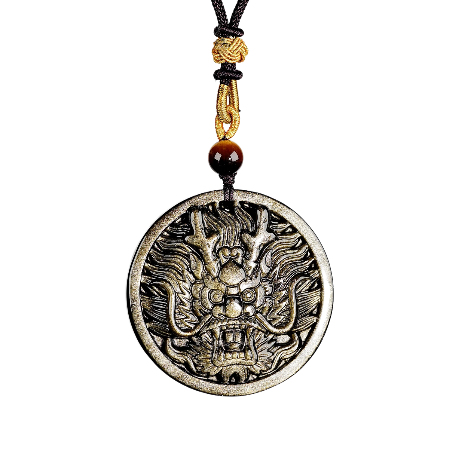 朱夢(mèng)緣天然黑曜石平安扣吊墜項(xiàng)鏈馬年本命年護(hù)身符五行缺補(bǔ)水送男士禮物 金曜石龍牌吊墜-掛繩款