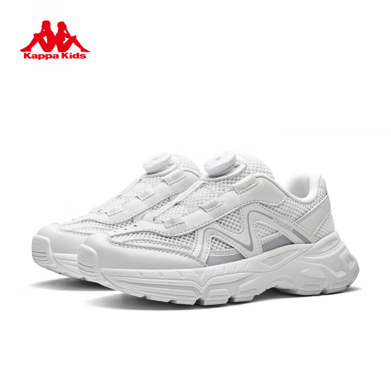 卡帕（Kappa）童鞋儿童运动鞋春季新款青少年女童小白鞋减震软底耐磨男童跑步鞋 经典白 34