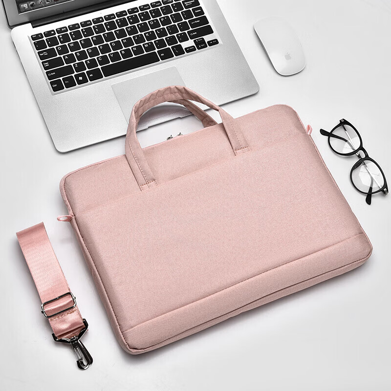 新款时尚笔记本电脑包手提包男女商务公文包单肩包斜跨包通勤出差 小号粉色