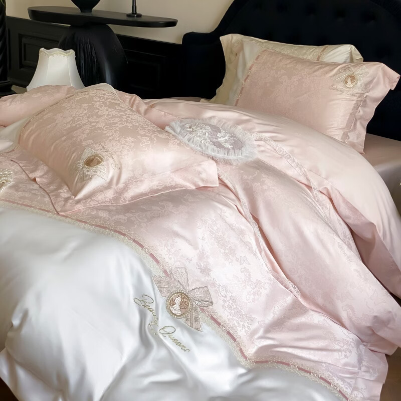 ROLAND LIVE法式风全棉蕾丝提花四件套轻奢绣花纯棉被套床单床上用品 CS 全棉提花四件套-巴黎恋人粉黛 1.5米床 床单款 【被套200*230cm】