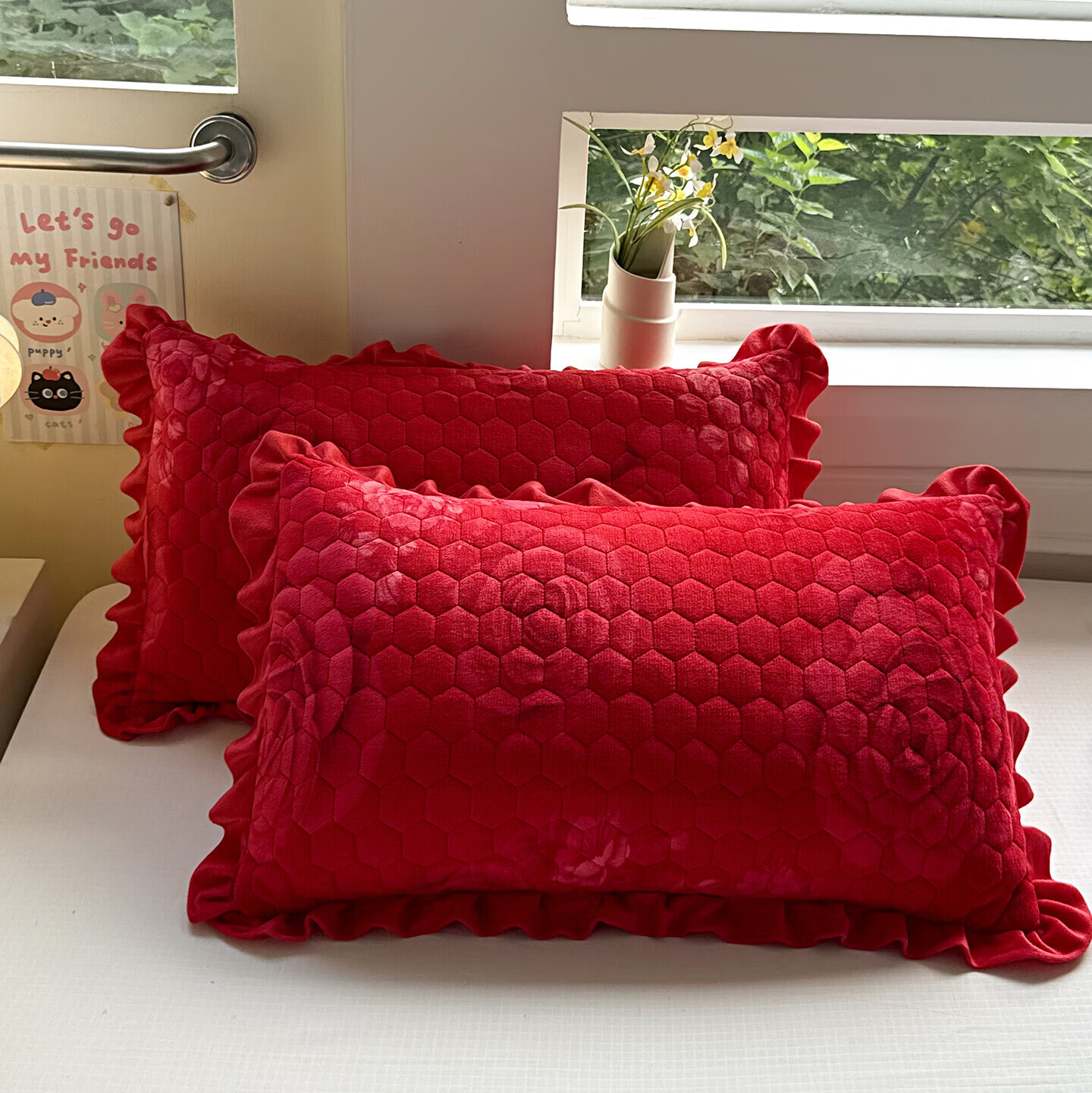 【甄选直发】A类高克重牛奶绒加厚枕套 秋冬季法兰绒单人枕芯套内 玫瑰红【加绒加厚/防静电】 枕套一对48*74cm