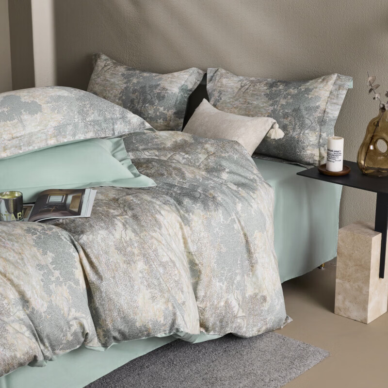 水星家纺床上四件套60支新疆长绒棉贡缎纯棉轻奢床单被套床上用品 枕畔森光 床单款 2.0m四件套