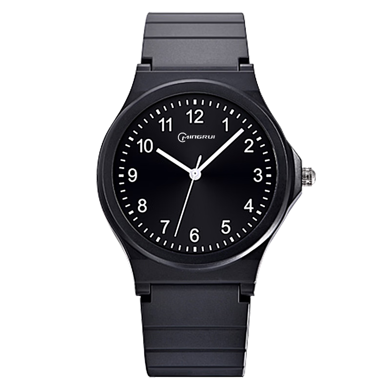 四万公里学生手表男女儿童电子石英表青少年初高中指针考试手表 黑色黑面