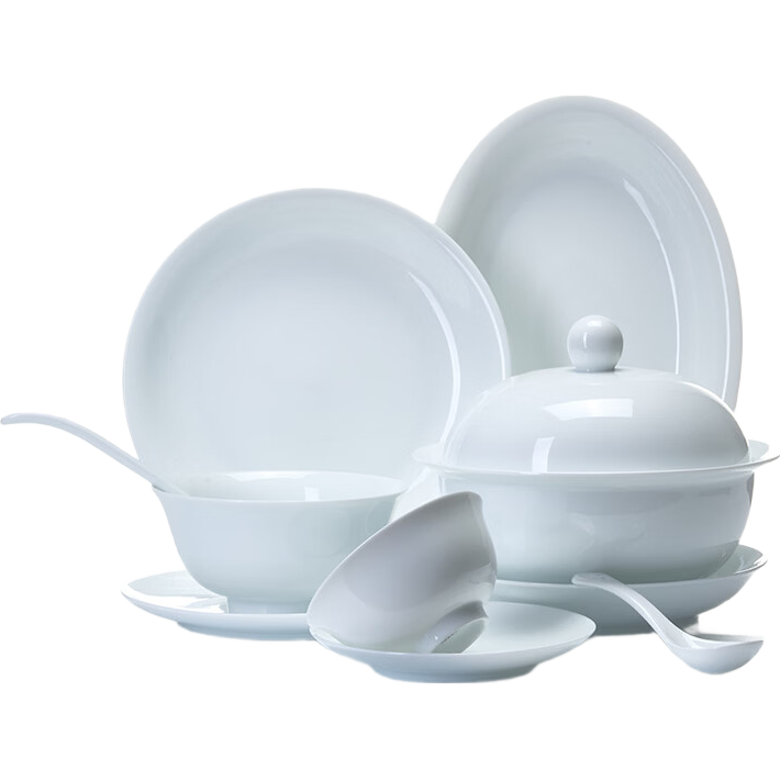 紅葉(RL)景德鎮(zhèn)國瓷中餐具碗盤碟家用高溫釉下如鈺白純色碗盤情侶二人食 如鈺白8英寸平盤