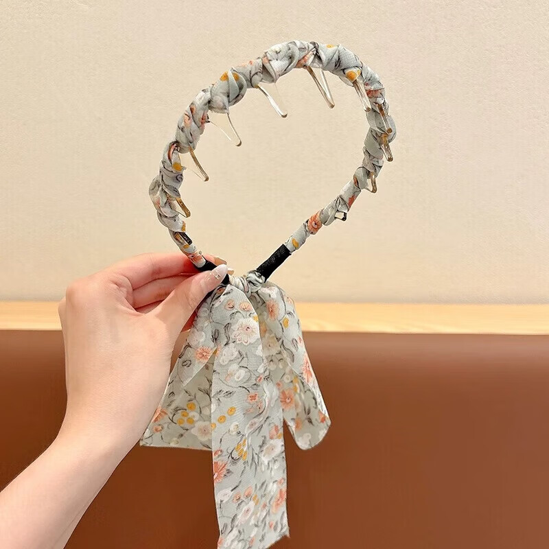 【甄选厂家】高级感田园风复古齿梳发箍儿童外戴日常编发飘带头箍 03【绿色碎花】