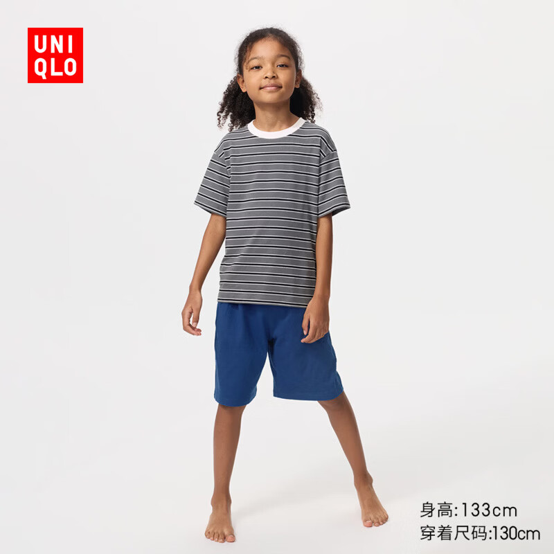 优衣库童装男童女童AIRism棉混纺休闲套装短袖26春夏新款481987 08 深灰色 150