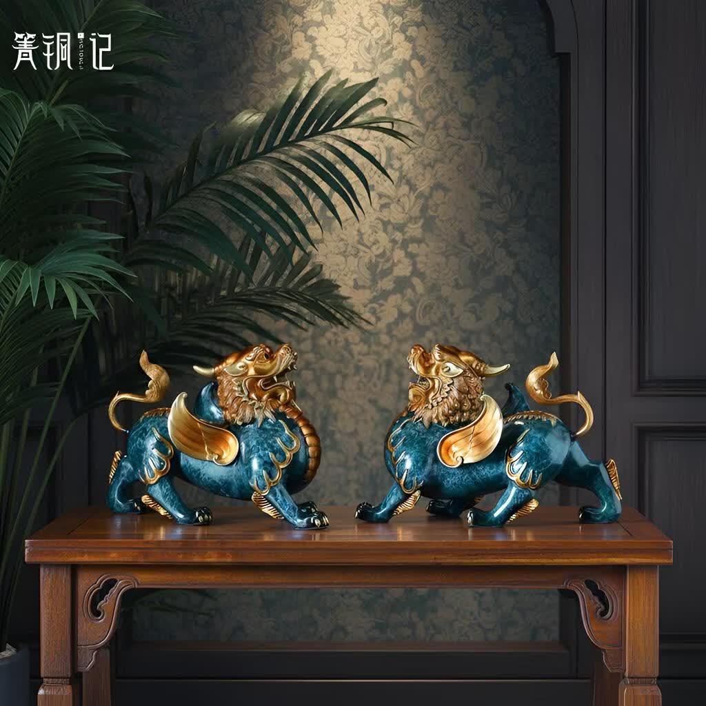 箐铜记全铜飞天貔貅摆件 一对装 客厅办公室招财镇宅开业礼品 飞天霸王貔貅 大号一对::  长*37*宽22*高27cm