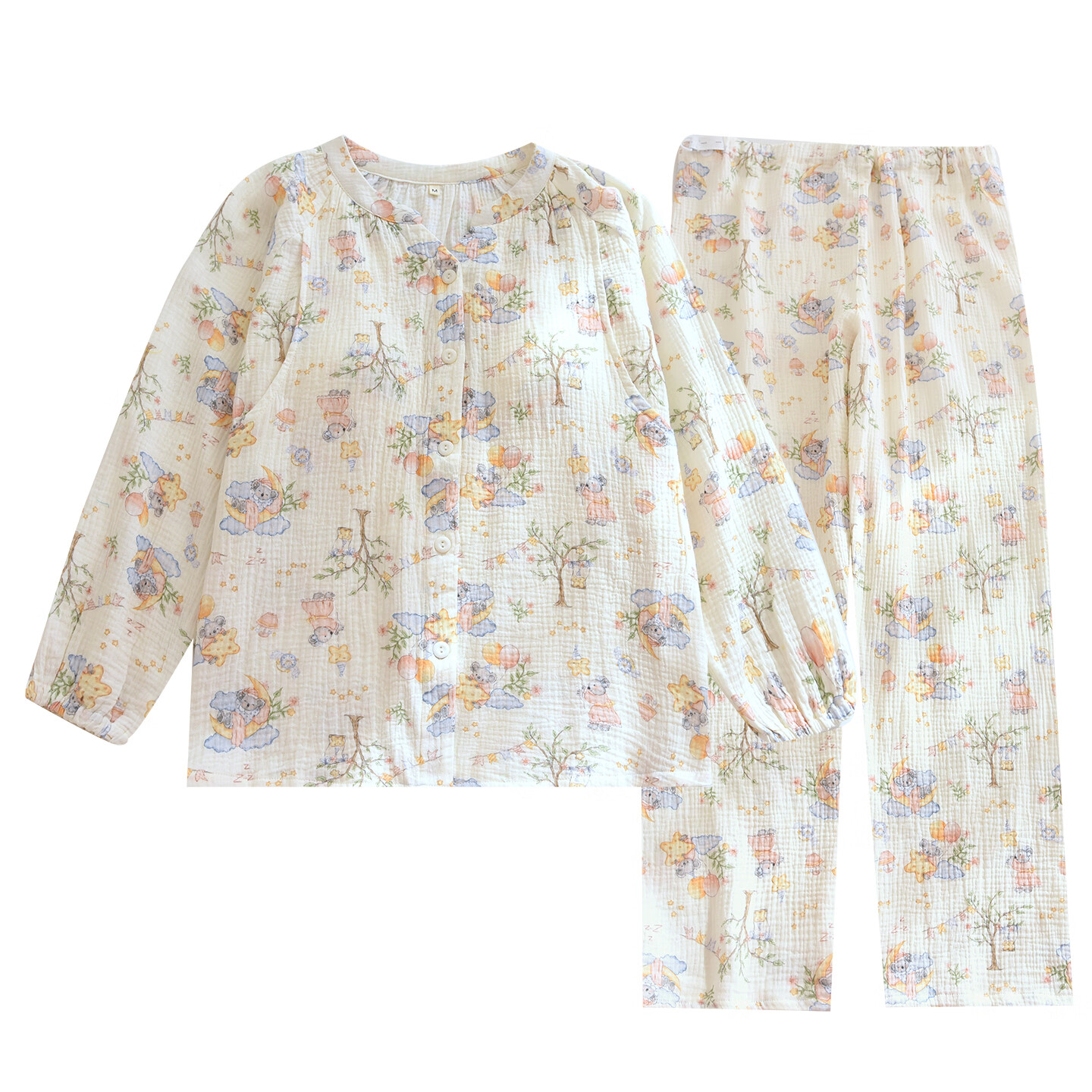 ROVO月子服纯棉吸汗带胸垫产妇哺乳睡衣女产后喂奶孕妇家居服套装 晚安考拉 XL