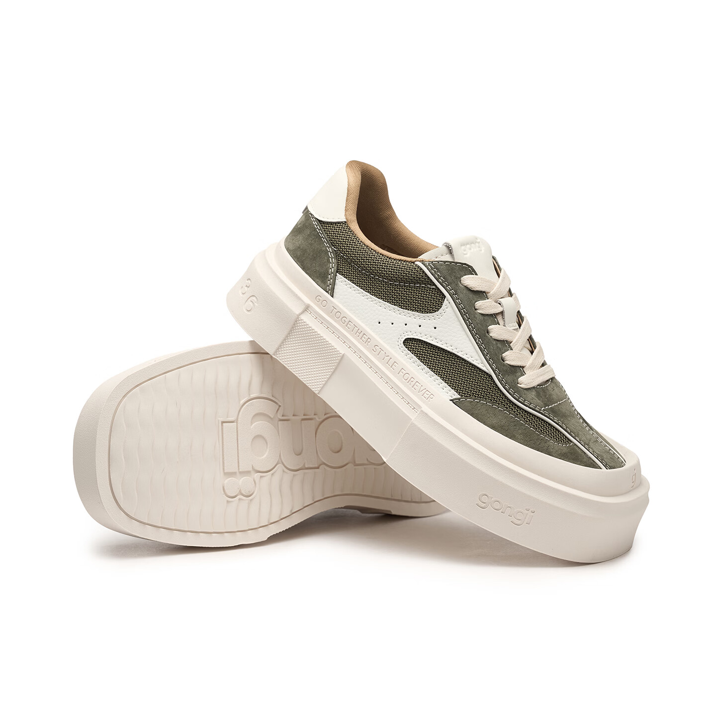 共迹gongji厚底德训鞋2026春季新款方头增高鞋子男女同款百搭小众板鞋 麦绒棕【男码】 44