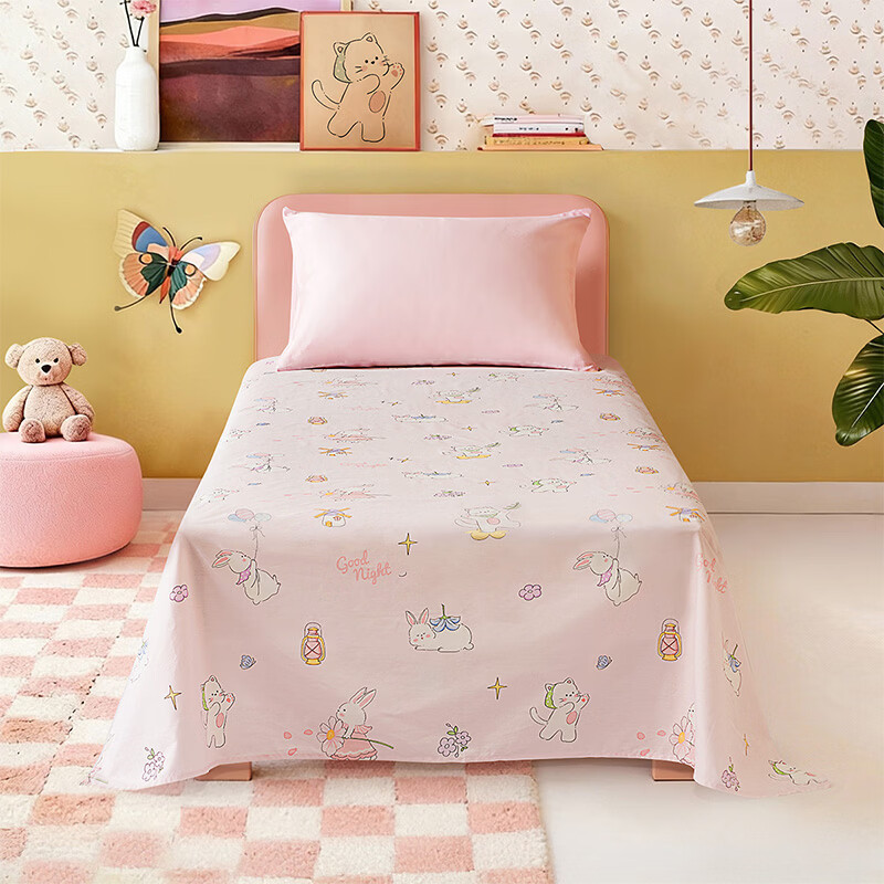 水星家纺野趣春日绒绒全棉印花床单 野趣春日绒绒全棉印花床单 160cm*230cm