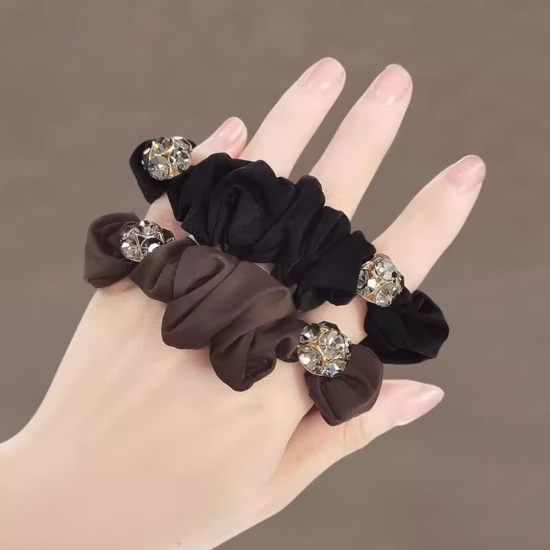 唐芙妮扎头发皮筋大肠发圈女高弹力耐用无痕不伤发轻奢头花发饰布艺头绳 1根黑色+1根咖色