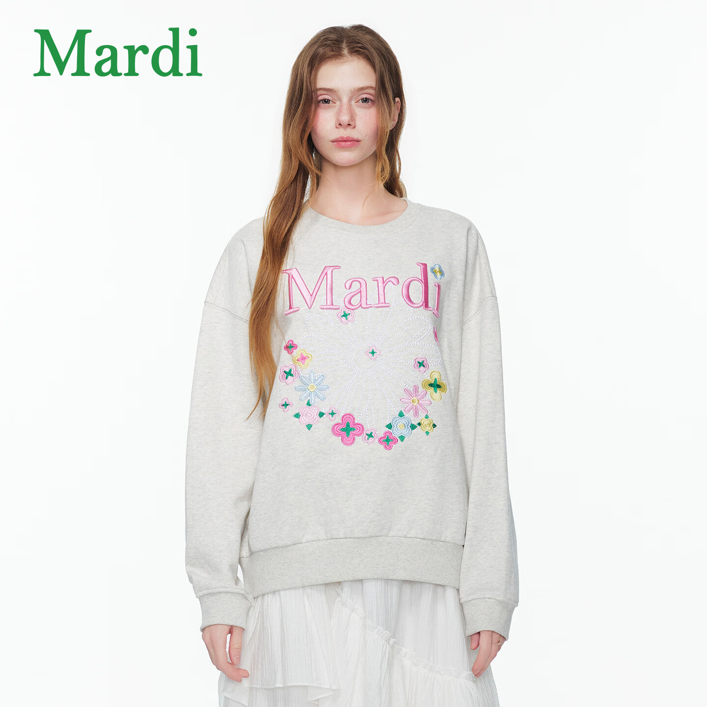 MARDI小雏菊2026春季新款圆领套头卫衣女休闲时尚长袖上衣女MWY2612492 雾灰 均码
