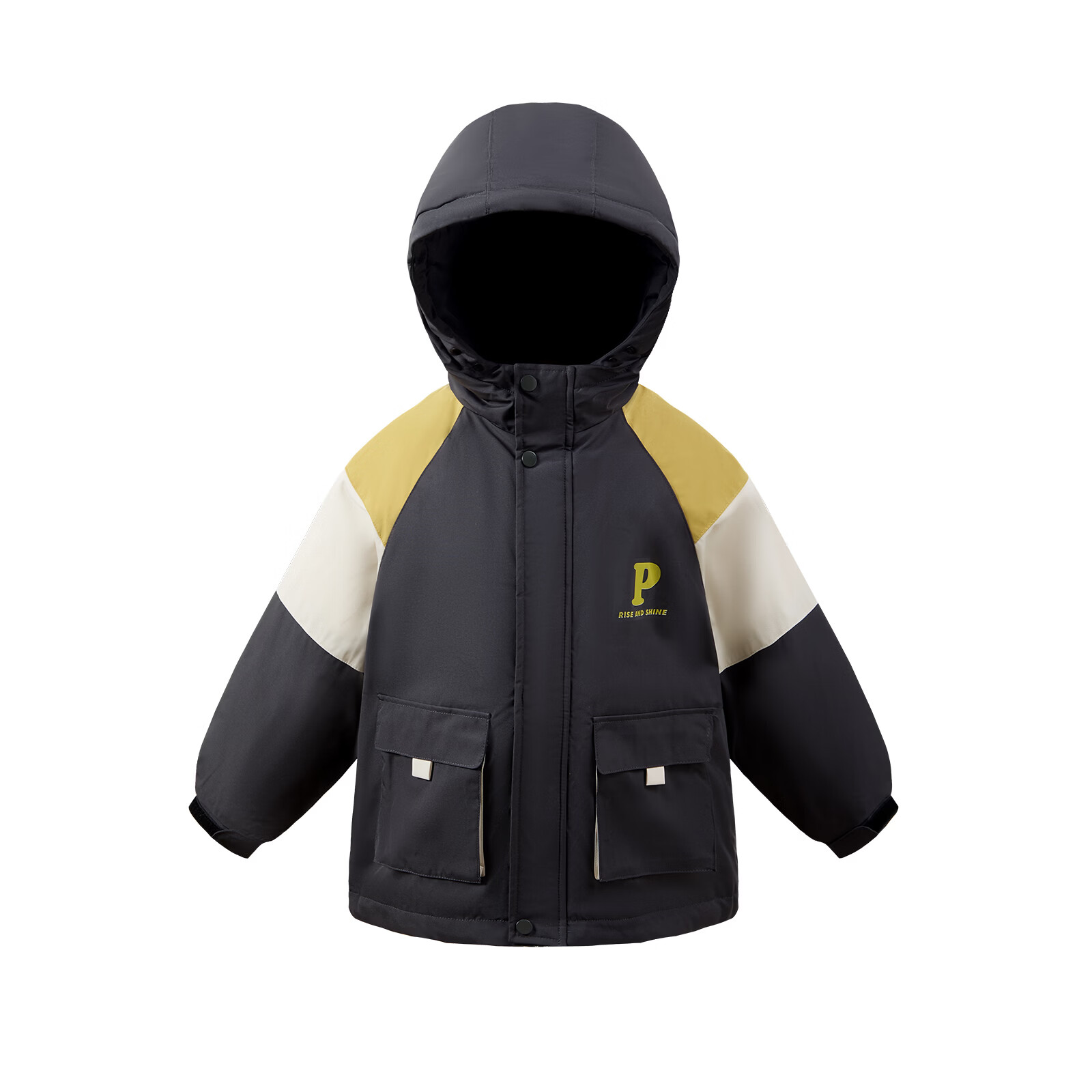 小猪班纳（PEPCO）童装2025冬装新款儿童带帽羽绒衣中大童男童女童羽绒服加厚款 灰黑色 160