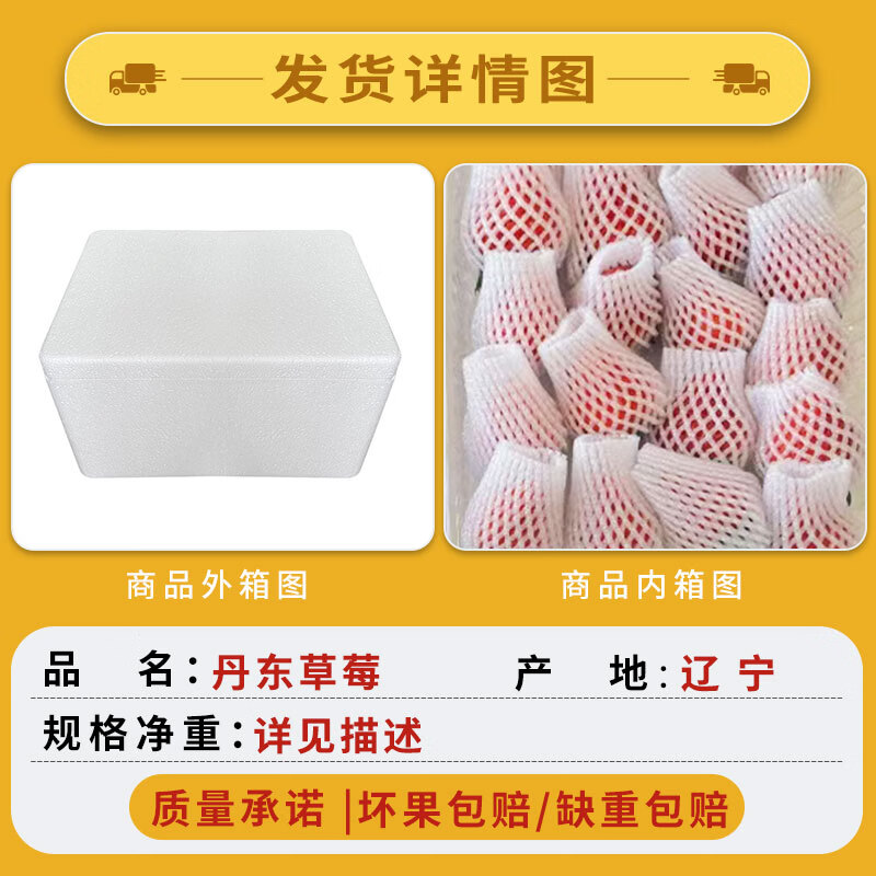 中果农茂丹东草莓【JD/顺丰-多地次日达】新鲜现摘草莓99红颜奶油大草莓 2斤装-【单果10-15g】净重1.8斤-京东快递