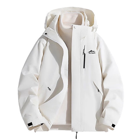 NASA MARVEL夹克男冲锋衣春秋连帽外套休闲上衣情侣款防风登山服象牙白L