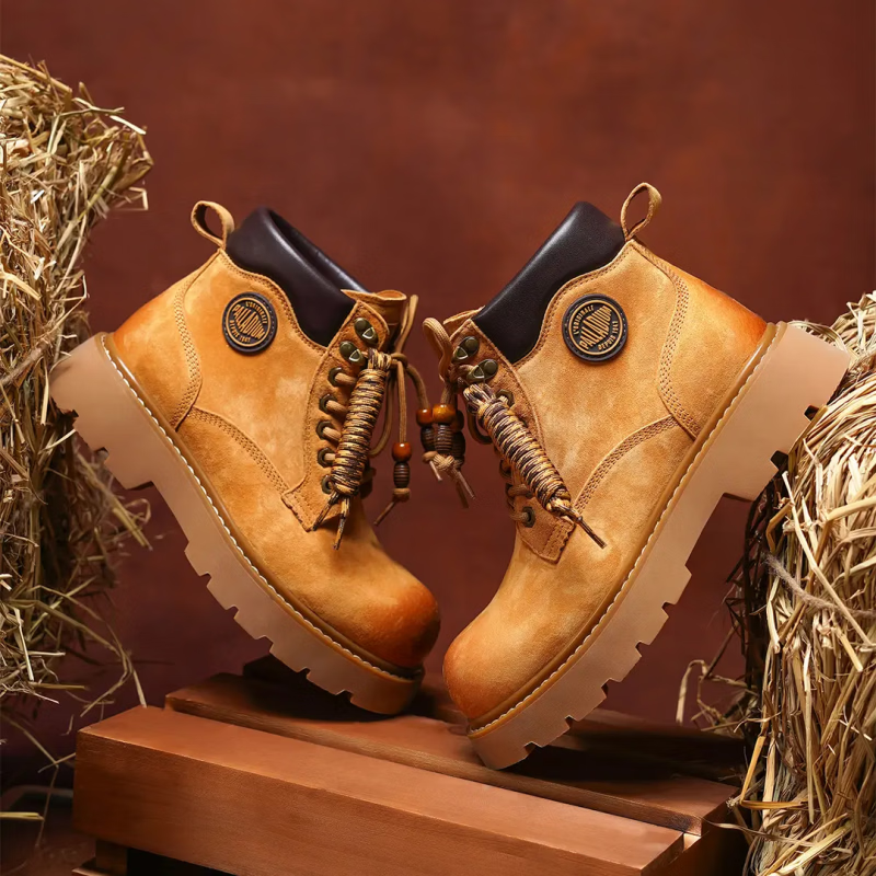 帕拉丁（PALLADIUM）鞋子秋冬新款男女同款真皮大黄靴复古保暖马丁靴时尚厚底工装靴男 焦糖棕 42 男码（等于运动鞋码43）