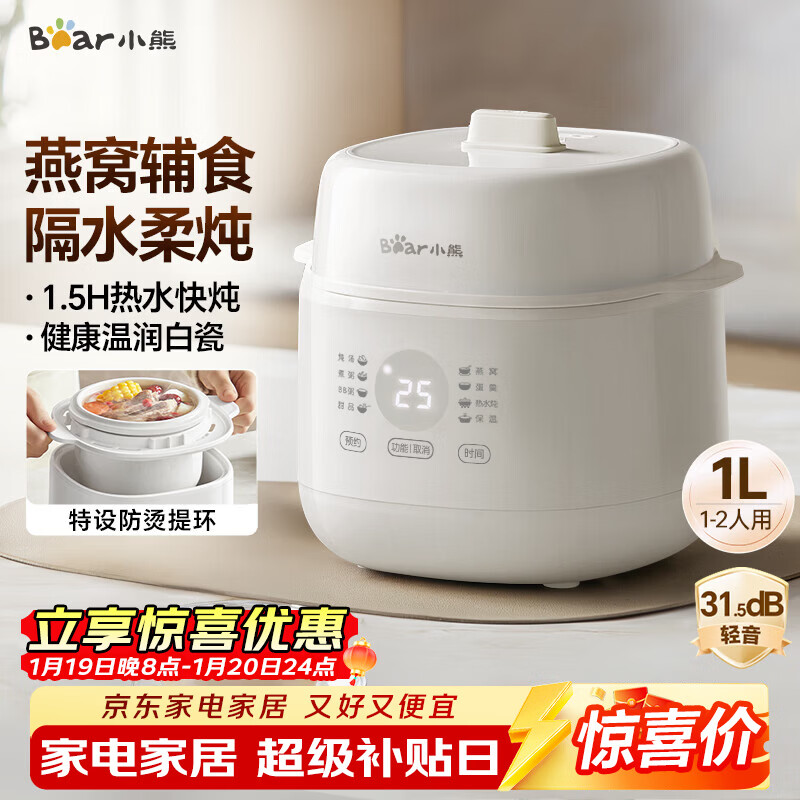 小熊（Bear）电炖盅 电炖锅 炖汤盅电炖锅 宝宝辅食锅 煮粥锅 燕窝炖盅 隔水炖锅1-2人煲汤锅1L炖汤锅DDZ-E10N1